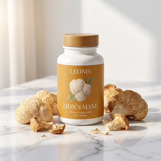 LEONIS Lion's Mane on Marble with Mushrooms